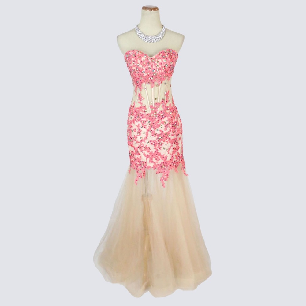 NWT RIVA Corset Coral Floral See-Through V-Neck